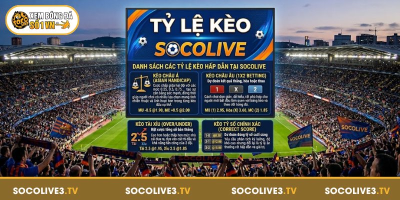 Tỷ Lệ Kèo Socolive - Dữ Liệu Kèo Chuẩn, Cập Nhật 24/7 62 Danh sách các tỷ lệ kèo hấp dẫn tại Socolive